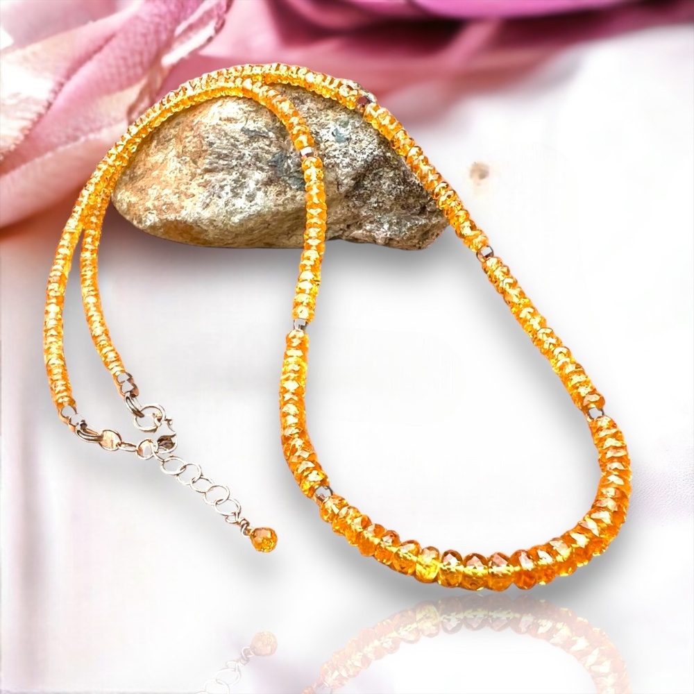 New Handmade Rare Mandarin Garnet Necklace,14k Rose Gold, Adjustable Length